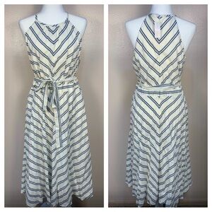 New York & Company Striped Linen Blend Halter Midi Dress